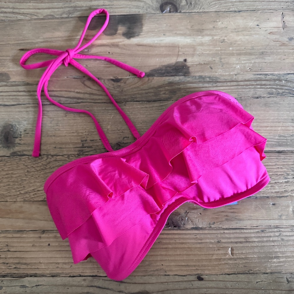 NWT Kenneth Cole Swimsuit Top Pink Ruffle Tie Neck Size Med